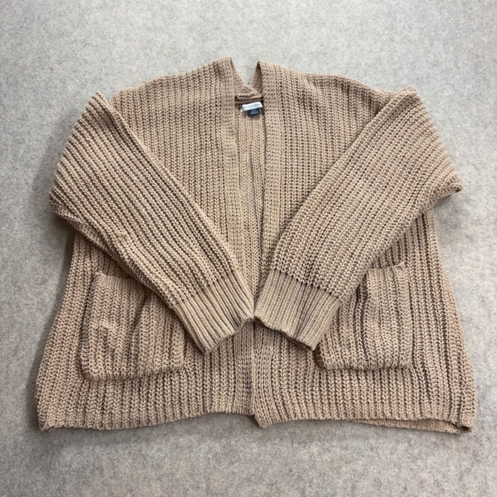 American Eagle Tan Chenille Chunky Knit Open Front Cardigan Sweater Small Pocket